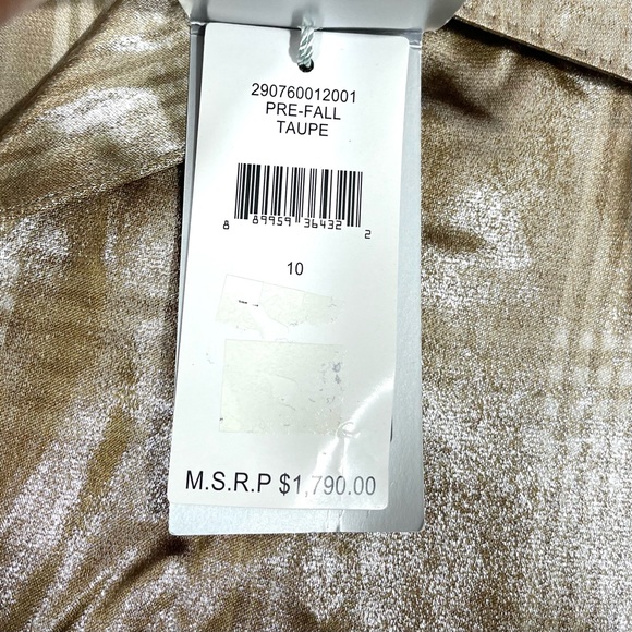 Ralph Lauren Purple Label Shirt Womens Size 10 Taupe Sequin Plaid Silk Blend - Picture 8 of 14